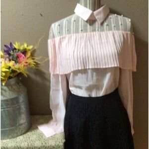 NW ChicMe Pretty in pink and pearls off the shoulder mesh with long sleeves szS